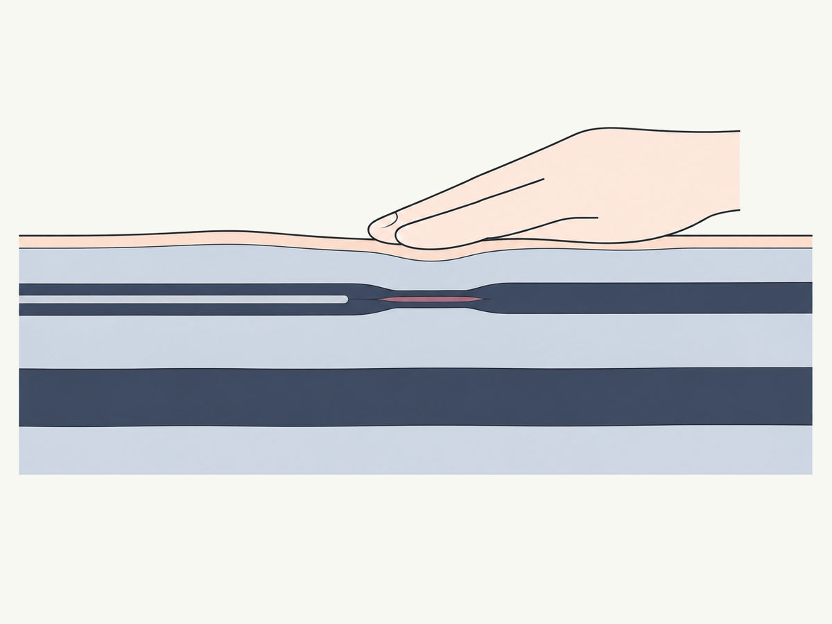 Light pressure on the skin over the vein while its walls stick together