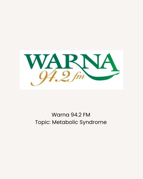 The Warna 94.2 FM logo in green and gold, with the topic, metabolic syndrome, printed below