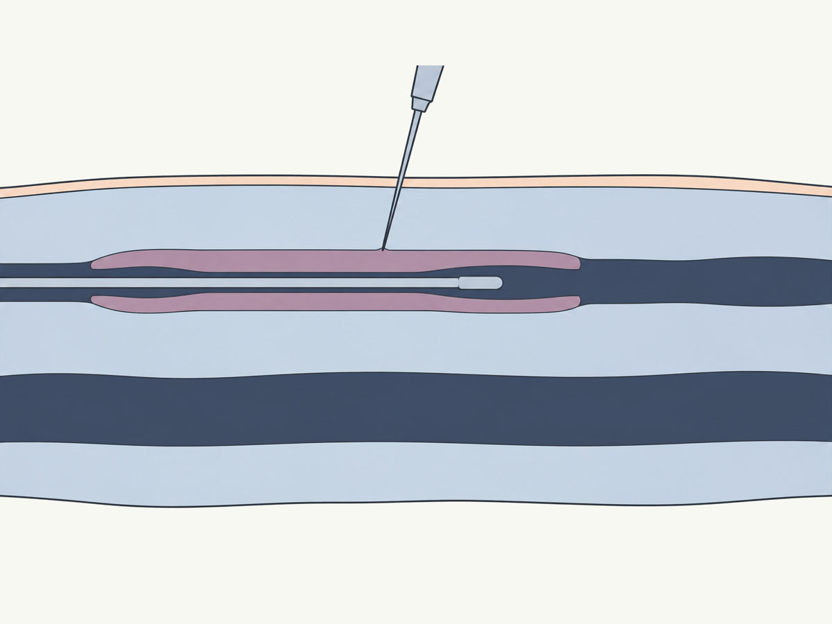Local anaesthetic injected around the vein, pressing it flat onto the catheter